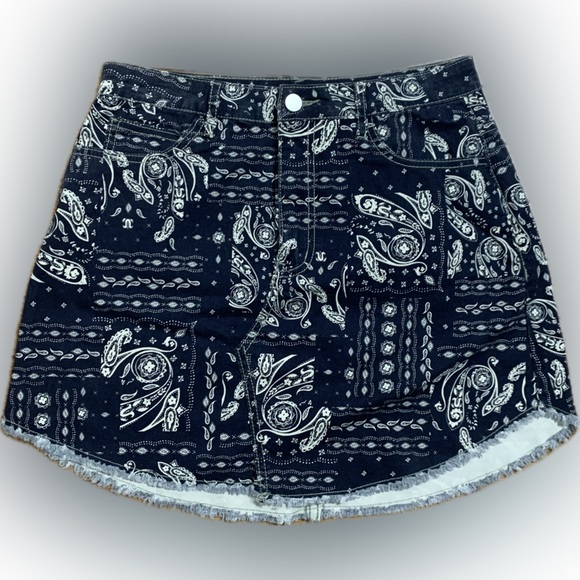 Western Cowgirl High Waist Paisley Handkerchief Mini Skirt Medium Navy Blue - Picture 2 of 8